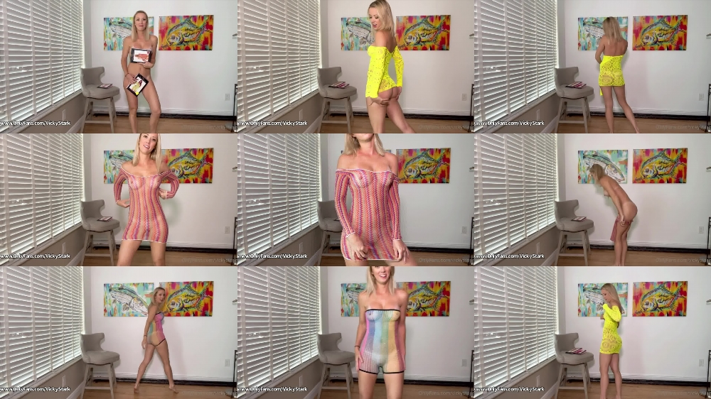 Vicky Stark's Colorful Neon Dress Try-On Video on OnlyFans