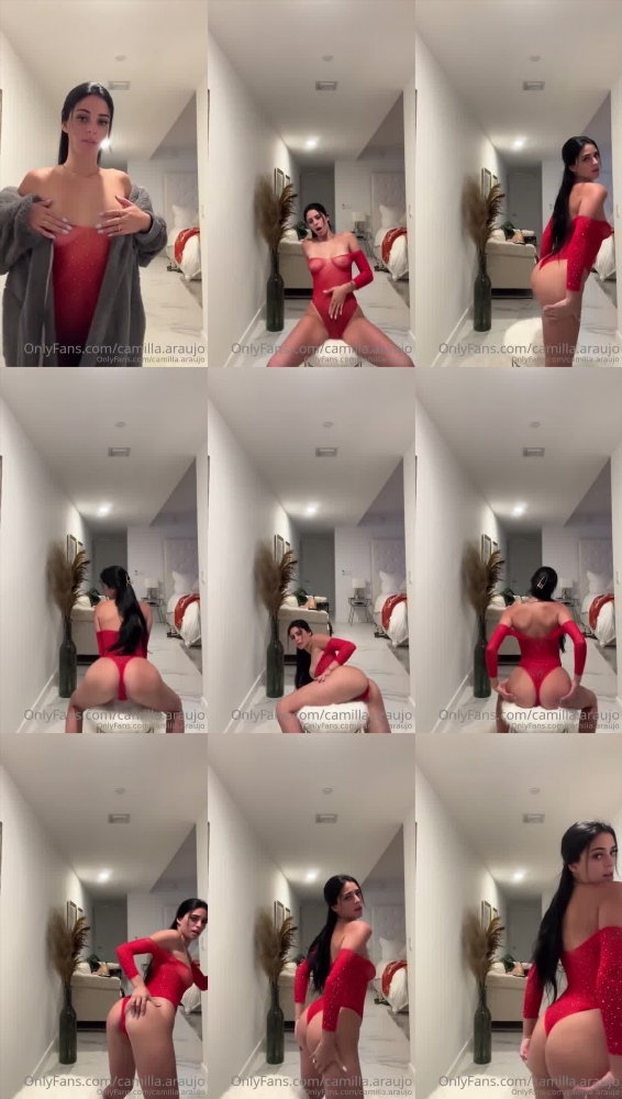 Camilla Araujo in a Red Bodysuit