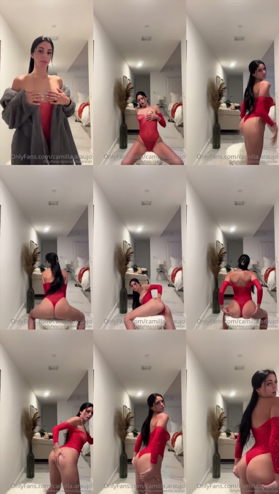 Camilla Araujo in a Red Bodysuit