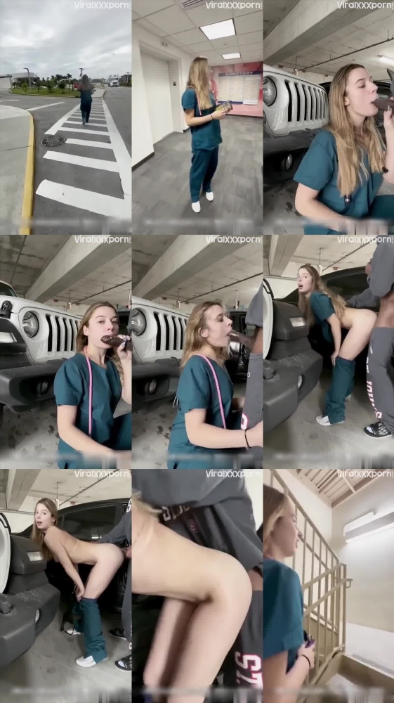 Izzy Teases as a Naughty Nurse Gulping Stranger Cock in Parking Lot Video