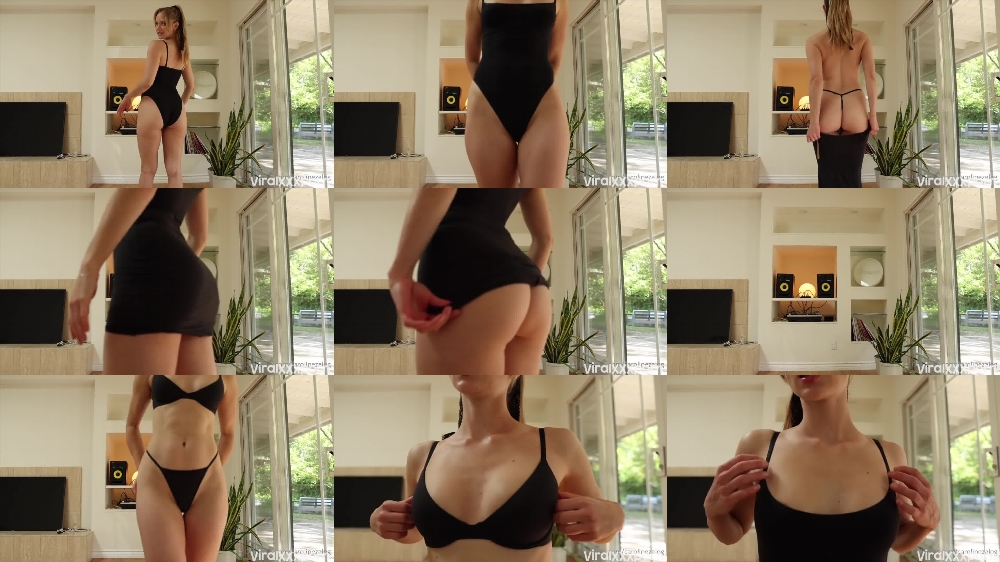 Caroline Zalog Teases Her Curves in a Triple Black Suits Try On Haul Video
